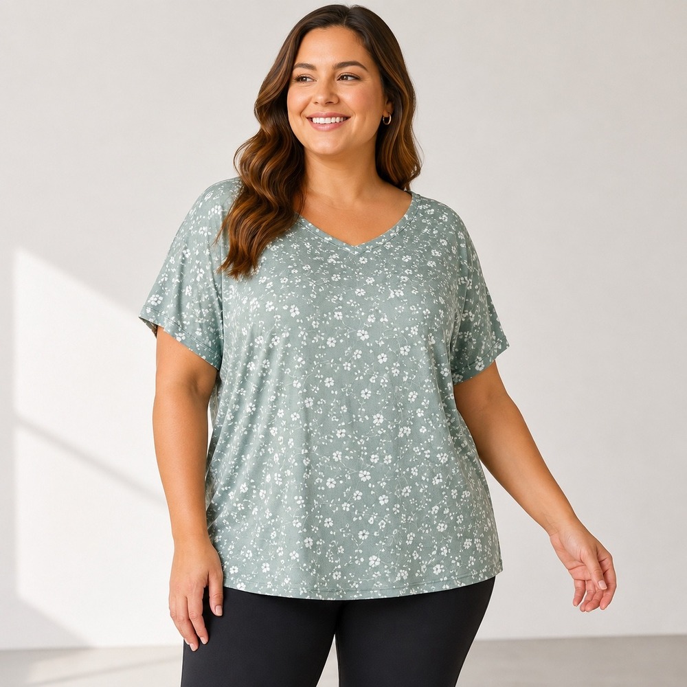 Arctic Cool HydroFreeze X Floral V Neck Cooling Shirt Sage Green Plus 3X NWT